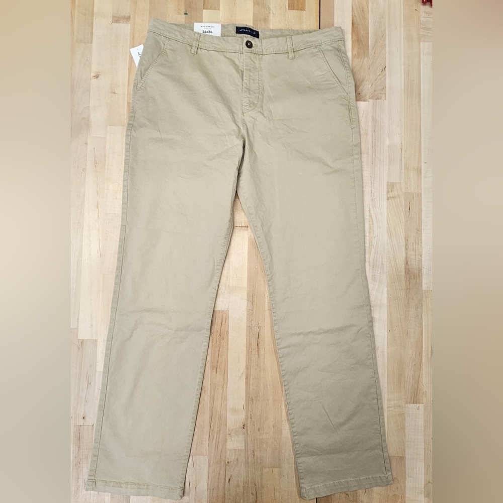 Aeropostale Pants Mens 38x36 Beige Slim Straight Chino Stretch Casual NWT